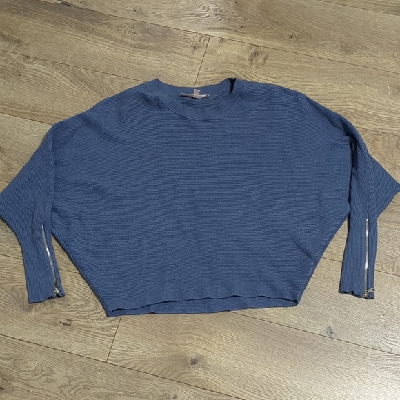 Philosophy Cropped Ribbed Sweater Sleeve Zipper blue-grey size Small - Picture 3 of 6